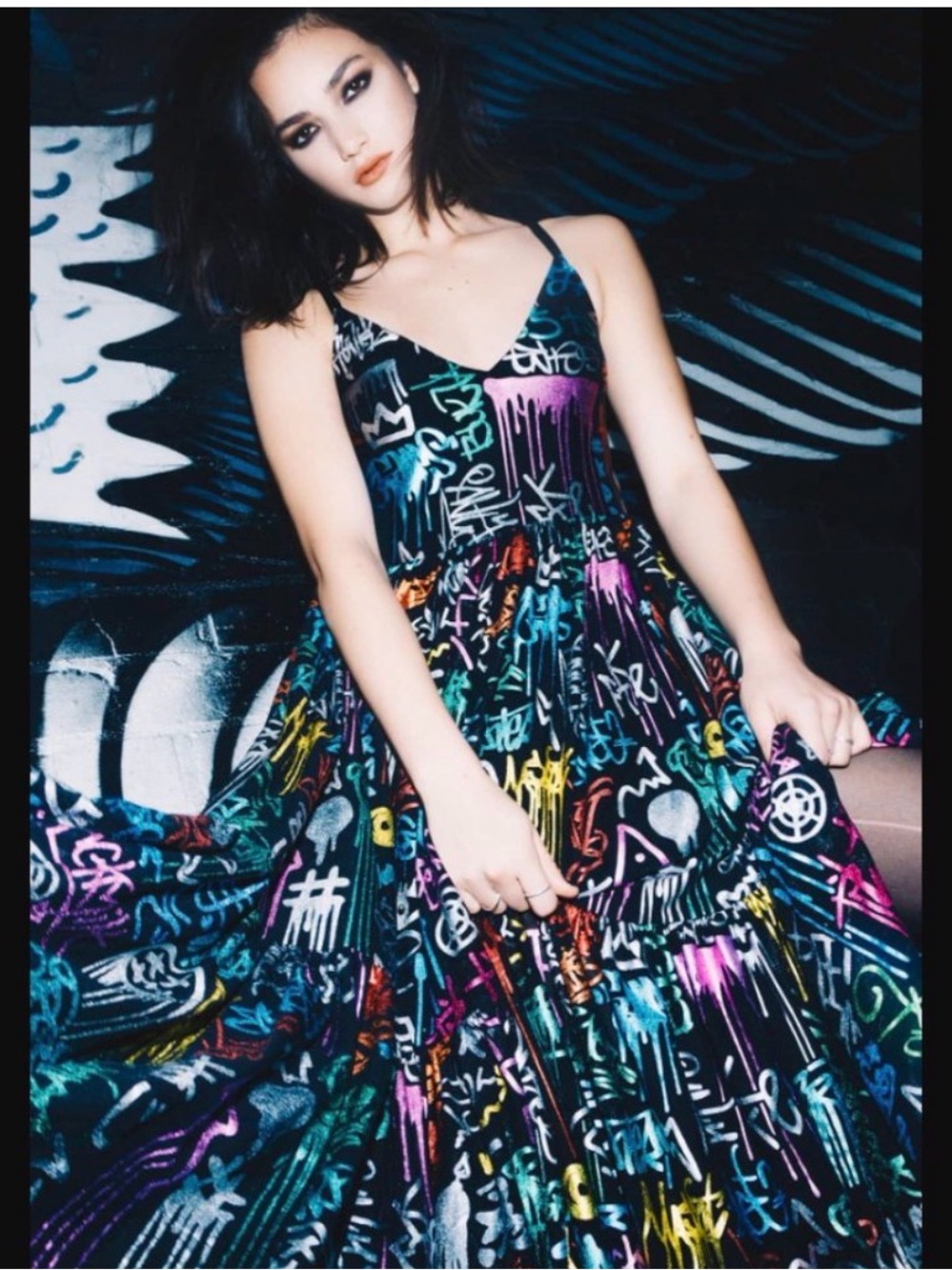 BM (L) Limited Grafiti Sheer Midaxi Foil Dress